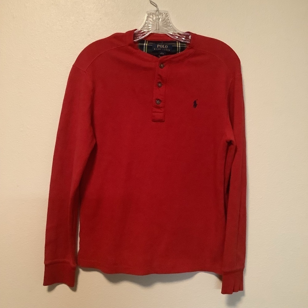 Polo Ralph Lauren large‎ ( 14-16) boys long sleeves red waffle knit Henley shirt